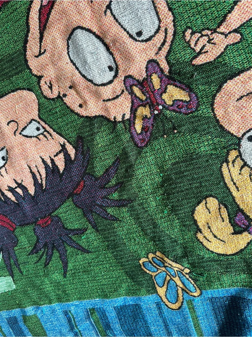 Rugrats Character Group Woven Tapestry Cotton Blend Fringed Throw Blanket
